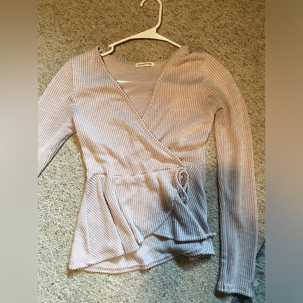 Light pink and white thin striped dress shirt